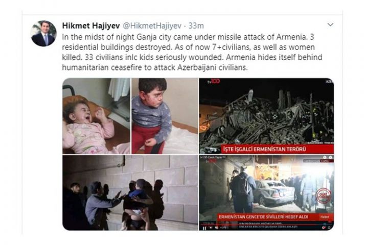 “Gəncədə 7-dən çox mülki şəxs həlak olub, 33 uşaq ağır yaralanıb”